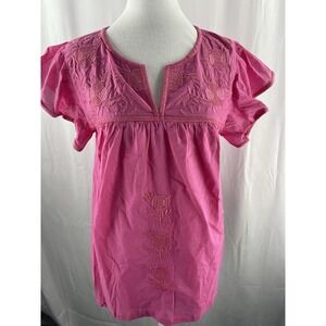 J MARIE NWT pink embroidered v neck ruffle sleeve boho top Medium